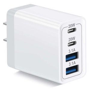 Bloc de chargeur USB C, 1 pièce 4 ports 40 W double chargeur mural USB-C et USB-A, cube adaptateur d'alimentation PD à charge rapide, brique adaptée pour iPhone 15, 14, 13, 12, 11