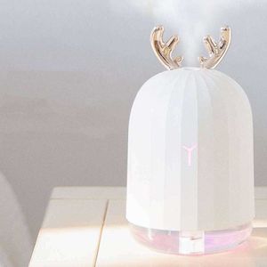 USB Deer Air Humidifier Ultrasonic Cool Mist Adorable Mini Avec LED Light Car Aromatherapy Essential Oil Diffuser 210724