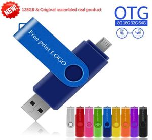 Unidades flash USB OTG 128G 9 colores pen drive pendrive personalizado usb stick 64 gb para teléfono inteligente spin logo MicroUSB personalizzabil1474690