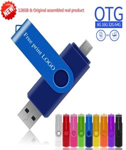 Unidades Flash USB OTG 128G 9Color Pen Drive Pendrive Pantalizado USB Stick 64GB para el logotipo de Smartphone Spin MicroUSB PERSONALIZZABIL8613689