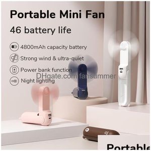 Usb Gadgets Portable Fan Mini Handheld 4800Mah Recharge Hand Held Small Pocket Avec Power Bank Flashlight Feature Drop Delivery Comp Dhis5