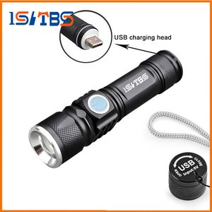 USB Handy LED Torcia usb Flash Light Pocket LED Torcia ricaricabile Zoomable Lampada Built-in 16340 Batteria per caccia Campeggio
