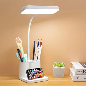Lámpara de estudio Flexible recargable por USB con soporte para bolígrafo, lámparas de mesa LED flexográficas, soporte regulable táctil, luz de escritorio para lectura 240125
