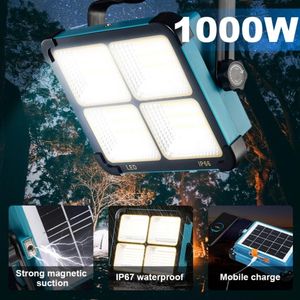USB Rechargeable LED Solar Flood Light with Magnet Strong Light Portable Camping Tent Lamp Work Repair Lighting