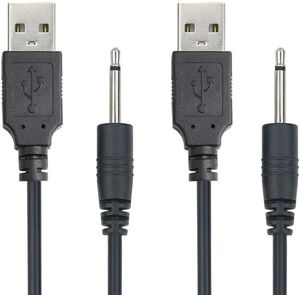 Paquet de 2 câbles de chargement USB vers DC 2,5 mm, cordon de chargeur de vibrateur pour masseur à baguette rechargeable (noir)