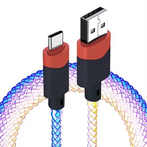 Câble USB Type C 3,2 pieds LED RVB Lumière progressive USB A vers Type-C Cordon de chargeur 66W Charge rapide 1m
