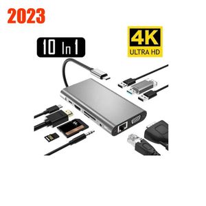 10 in 1 USB Type C Hub Docking Stations Type-C To HDTV 4K VGA Adapter RJ45 8 in 1 Lan Ethernet SD TF USB-C 3.0 Typec 3.5mm Jack Audio Video for MacBook Pro OTG