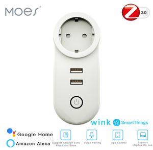USB Wireless Socket Plug EU Zigbee30 Smart Things App Control remoto Dual Echo Plus Los controles de voz funcionan con Alexa Google Home1223795