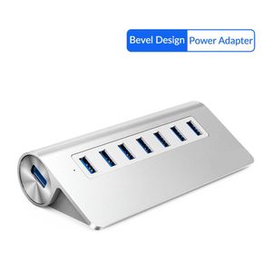 Freeshipping USB3.0 Hub Aluminio 7 puertos Super Speed Hub con adaptador de corriente de 12 V 3.3 pies. Cable USB3.0 para ordenador portátil iMac MacBook PC