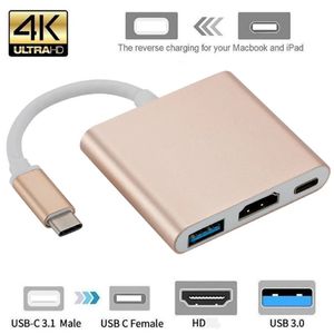 Câbles Audio USB3.1 type-c vers 4K, adaptateur Multiport AV numérique 1080p USB-C 4K OTG USB 3.0, chargeur HUB pour Macbook 12