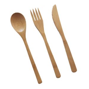Cuchara útil, tenedor, cuchillo, cubiertos de madera reutilizables portátiles, cubiertos de bambú con bolsas, vajilla