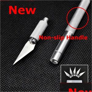 Utility Knife Wholesale Non-Slip Metal Scalpel Knife Tools Kit Cutter Engraving Craft Knives Add 5Pcs Blades Mobile Phone Pcb Diy Repa Dhzgp