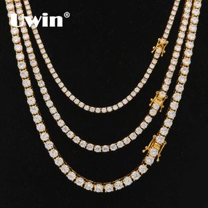 Uwin 3mm 4mm 5mm Round Cut Iced Out Cubic Zirconia Tennis Link Chain Hiphop Top Qualité CZ Box Fermoir Collier Femmes Hommes Bijoux CJ191116