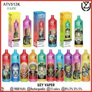 Vaper Uzy 9000 Puffs Vapes jetables Cobine en maille Rechargeable RGB LUMIÈRES E Cigarettes 18 ml POD 650mAH Batterie 15 Colours Puff 9k Vape