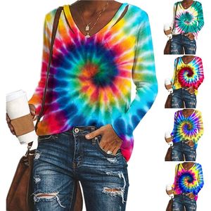 Col en V Imprimer Manches Longues Tie Dye Paisley Femmes Chemises Automne Et Hiver Crop Top Dames Survêtements Vêtements De Mode HHA1480