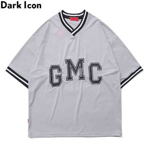 Camiseta con cuello en V bordado Material de jersey para hombre Camiseta de manga corta de verano de gran tamaño para hombre y mujer 210603