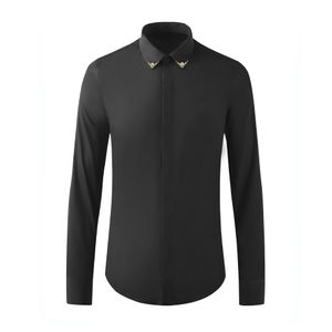 Chemise à décolleté en forme de diamant en forme de V hommes à manches longues minces Chemises occasionnelles pour hommes Collier de retour col solide Silky Silky respirant Hommes Chemises