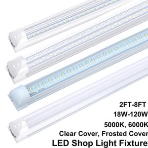 Lámpara LED integrada T8 enlazable en forma de V para tienda 2 4 5 6 8 pies Lámpara fluorescente 120W 8 pies 4 filas Tubos de luz Luz de garaje para almacén