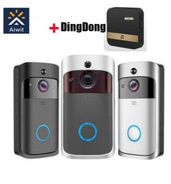 V5 720P sans fil WiFi vidéo sonnette téléphone intelligent anneau de porte interphone système de sécurité IR visuel HD caméra cloche étanche oeil de chat avec DingDong pour la vie à domicile bureau