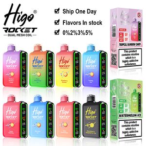 Vaapod Higo Rocket 20000 Puff 20k Vapes Derbulables Pen E Cigarette 0% 2% 3% 5% Vaporisateur Recharge Mesh Coil Vape Pen Ship One Day Full LED Écran avec l'enfant Lock