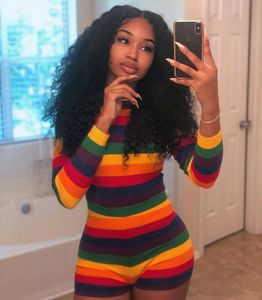 Vadim Limitée dans le temps Body Femmes Vente Body Femmes Livraison Gratuite 2020 Personnalité Sexy Sept Couleurs Rainbow Stripe Jumpsuit T200704