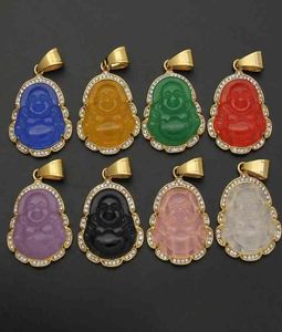 Vaf entier vert or Jade Bouddha mini petit collier de pendentif en pierre Budda Buddha rose orange rose 3040016