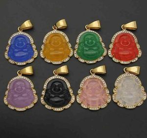 VAF Whole Green Gold Jade Buddha Mini Pequeño Rosa Naranja Lavanda Collier Budda Bhudda Buddah Collar colgante de piedra3354248