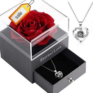 Saint Valentin Personnalisé Photo Projective valentines Collier 100 Langues Je T'aime Collier Avec Rose Boîte