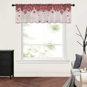 Saint-Valentin Rouge Rose Rose Kitchen Small Curtain Tulle Sheer Short Curtain Bedroom Salon Home Decor Drapes voile