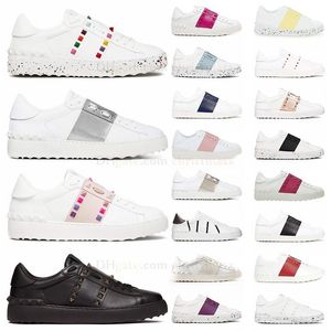 Zapatillas de deporte abiertas de San Valentín Zapato casual Zapatos de lona Negro Blanco Azul marino Remaches plateados Italia Damas Mocasines bajos Patchwork Clásico Hombres famosos Entrenadores para mujer US12