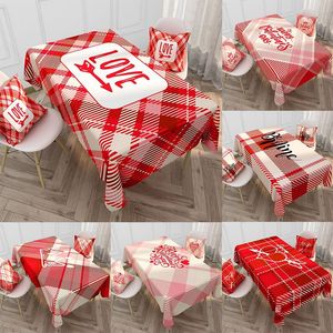 Nappe de table Saint-Valentin imperméable en coton et lin matériel chemin de table rouge rose plaid amour nappes rectangulaires en toile de jute anti-dérapante