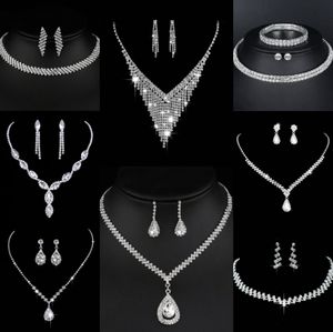 Valioso conjunto de joyas de diamantes de laboratorio, collar de boda de plata de ley, pendientes para mujer, regalo de joyería de compromiso nupcial
