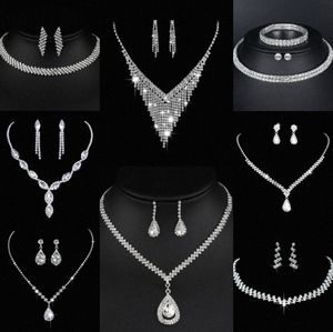 Valioso laboratorio conjunto de joyas de diamantes de plata esterlina collar de boda pendientes para mujeres joyería de compromiso nupcial regalo 96C8 #