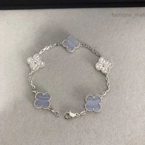 Van Four Leaf Clover Bracelets Bracelet Vanly Cleefly Bracelet Cinq Fleurs Quatre Feuilles Herbe Naturel Violet Jade Calcédoine Bracelet Argent Sterling Léger Luxe Petit