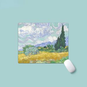Van Gogh champ de blé avec cyprès tapis de souris petit clavier de jeu tapis de bureau antidérapant épaissi bord de verrouillage tapis de peinture à l'huile