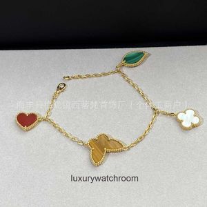 Vancleff Bijoux haut de gamme Bracles pour femmes V Gold Lucky Flower Bracelet Clover Heart Natural White Fritillaria Red Jade Original 1: 1 avec un vrai logo et une boîte