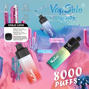 Vapsolo Alpha 8000 PUFFS Kit de dispositif de système VAPE POD jetable Cigarette électronique Master Vaper 8 K PUFF Indicateur d'alimentation remplaçable Batterie rechargeable 650 mah