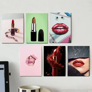 Diverses rouges à lèvres Affiche toile colorée Femmes lèvres Cosmetics Mur Photos pour le salon Bar Club Club Modern Home Decor