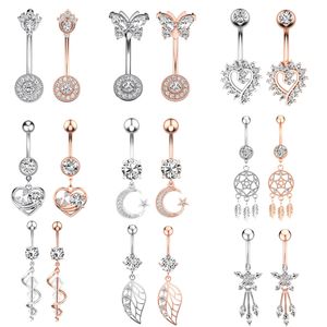 Crystal Rhinestone Navel Bar Dangle Belly Button Rings Belly Piercing Jewelry Regalos para hombres y mujeres