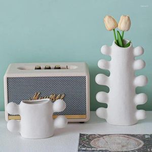 Vases 1pc Creative Nordic Flower Container Home Living Room Office TV Cabinet Art Decoration Art Decoration Ceramic White Cactus Vase en forme de cactus