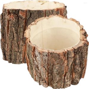 Vases 2 PCS Livre Vase Fleurs Bark Fountain Tremp Stump Planter Pots en bois Vintage rustique