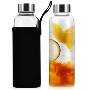 Vases 2 pièces bouteilles en verre transparentes portables étanches rechargeables avec manchons de bouteille d'eau