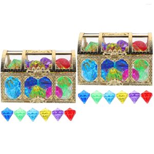 Vases 2 ensembles de pierres précieuses en plastique artisanat bijoux filles coloré enfant jouet boîte en cristal trésor acrylique bijoux enfants