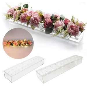 Vases 22 trous clair acrylique fleur vase rectangulaire pour table à manger décoration de mariage rose boîte-cadeau avec lumière bureau décor à la maison