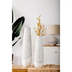 Jarrones de 30 pulgadas, florero de resina grande, decoración para el hogar, soporte de flores hecho a mano, hecho de suelo alto blanco para plumas