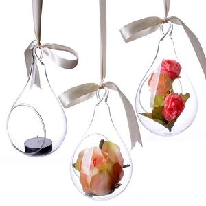 Vases 3pcs Style Vase En Verre Suspendu Plafond Goutte Boule Eau Forme Fleur Clair Décoration De Mariage 230701