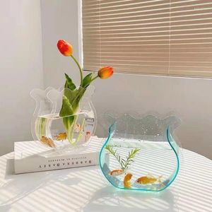 Vases acrylique Green Transparent Aquarium Vase Minimaliste Style Entrée Fleur Fleur DÉCORATION DE SALON