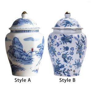 Vases Vases en céramique Ginger Jar avec couvercle Vase moderne en porcelaine blanche bleu pour cuisine