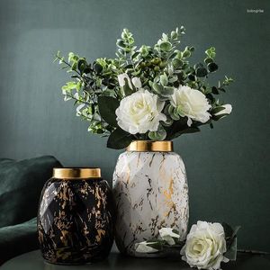 Jarrones Ceramic Vase Maravero Geometría dorada Accesorios de arreglos florales Decoración del hogar Muebles de artesanía Boda