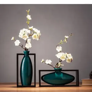Vases China Accessoires classiques Fleur Home Rétro Cadre Vase Vase Square à deux pièces Desktop Out Decoration Hollow Decoration Céramique